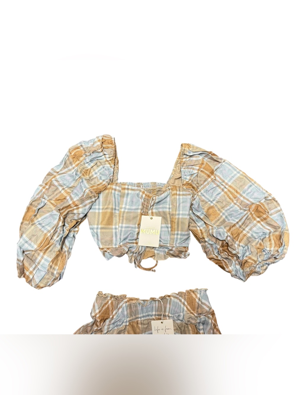 Show Me Your Mumu Plaid Maxi Skirt Crop Top Set M Boho Western Cottagecore NWT - Picture 3 of 9